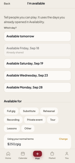 Availability and standing terms.