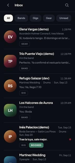 The unified Jamigo inbox.